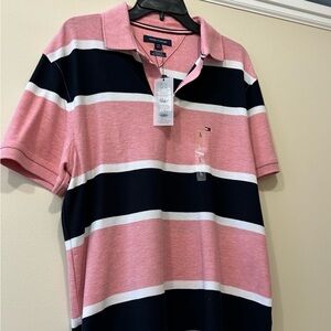 NWT Tommy Hilfiger polo, navy, rose pink, white, size large
